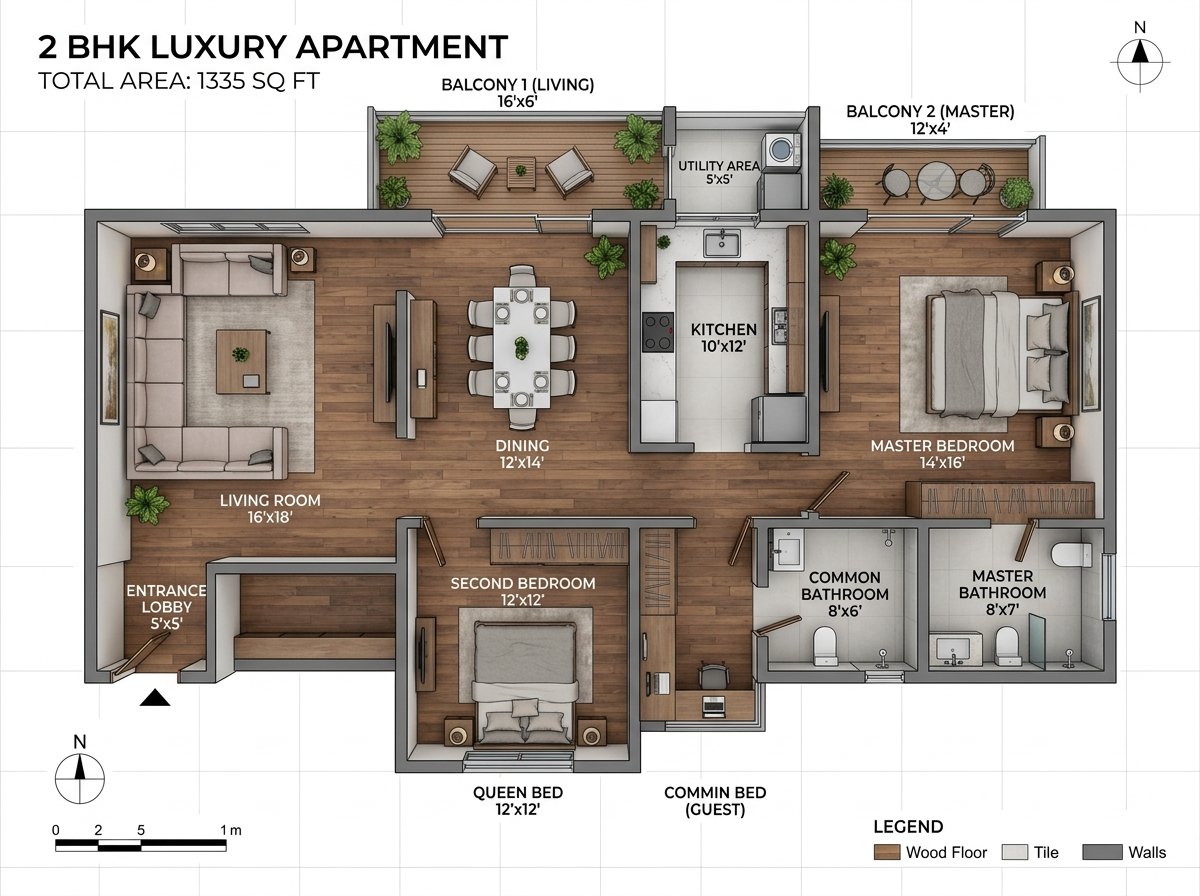 Circuit Heights 2 BHK 1335 Sq Ft Floor Plan Layout